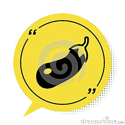 Black Eggplant icon isolated on white background. Yellow speech bubble symbol. Vector Vector Illustration