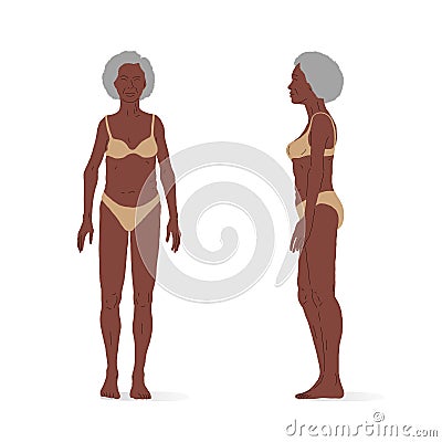Black elderly woman, whole body. Isometric vector illustration of a standing person. Vector Illustration