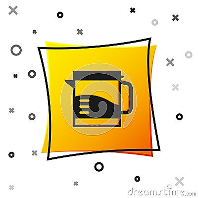 Black Electric kettle icon isolated on white background. Teapot icon. Yellow square button. Vector Vector Illustration