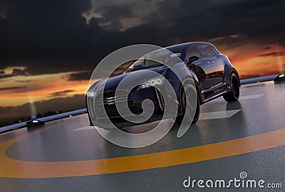 Black electric SUV parking on the helipad Stock Photo