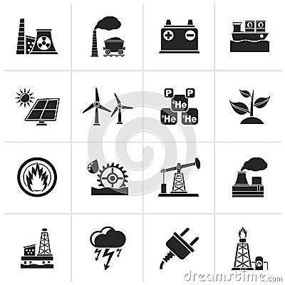 Black Electricity and Energy source icons Vector Illustration
