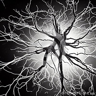 A black, electrified neuron rendered with volume concept Cartoon Illustration