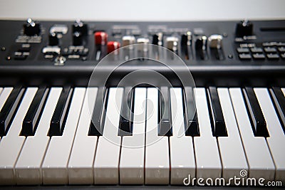 Black electronic piano modern synthesizer with sliders for recording and sound tuning Stock Photo