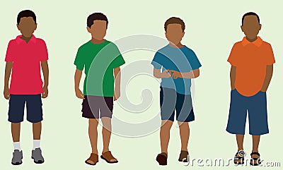 Black Elementary School Boys Vector Illustration