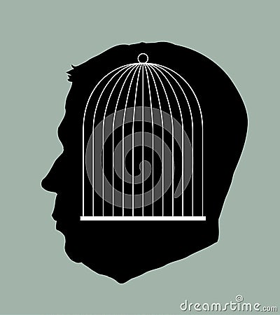 Iron cage in form of man face. Vector drawing icon Vector Illustration