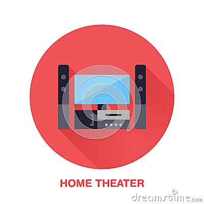 Black entertainment system with blank screen flat style icon. Wireless technology, home theater sign. Vector Vector Illustration