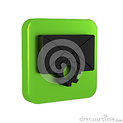 Black Envelope setting icon isolated on transparent background. Green square button. Stock Photo