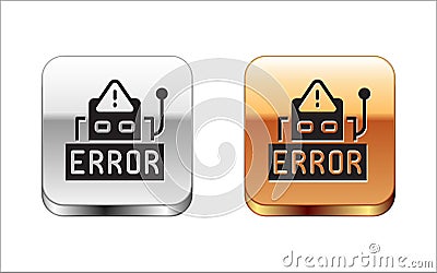 Black Error in the operation program of the robot icon isolated on white background. A broken chip of a robot. Silver Vector Illustration