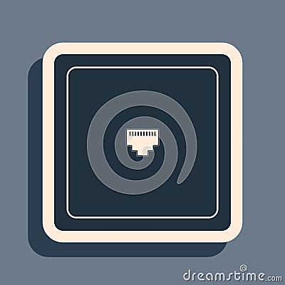 Black Ethernet socket sign. Network port - cable socket icon isolated on grey background. LAN port icon. Local area Vector Illustration