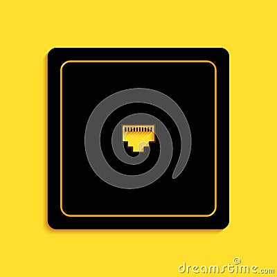 Black Ethernet socket sign. Network port - cable socket icon isolated on yellow background. LAN port icon. Local area Vector Illustration