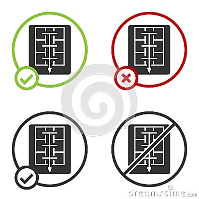 Black Evacuation plan icon isolated on white background. Fire escape plan. Circle button. Vector Stock Photo