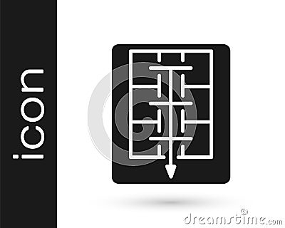 Black Evacuation plan icon isolated on white background. Fire escape plan. Vector Stock Photo