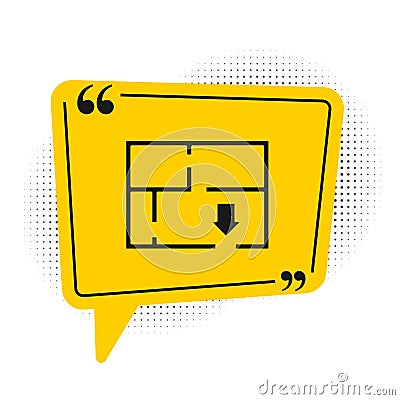 Black Evacuation plan icon isolated on white background. Fire escape plan. Yellow speech bubble symbol. Vector Vector Illustration