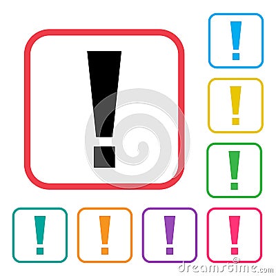 Black exclamation mark in red frame. Colorful set additional versions icons. Vector Cartoon Illustration