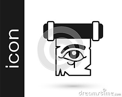 Black Eye of Horus on papyrus scroll icon isolated on white background. Parchment paper. Ancient Egypt symbol. Vector Vector Illustration