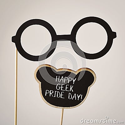 Black eyeglasses and text happy geek pride Stock Photo