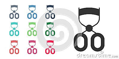 Black Eyelash curler icon isolated on white background. Makeup tool sign. Set icons colorful. Vector Vector Illustration