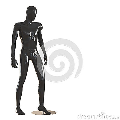A black faceless mannequin guy stands with his side turned with his foot forward. 3D Stock Photo