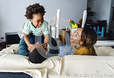Black family enjoy precious time together happiness Stock Photo