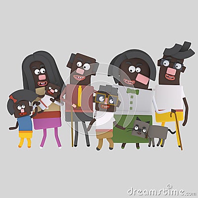 Black family posing phothography 3D Cartoon Illustration