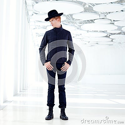 Black far west modern fashion man with hat Stock Photo