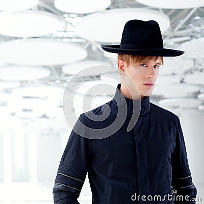 Black far west modern fashion man with hat Stock Photo