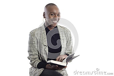 Black Female Author or Writer Posing with a Book Stock Photo