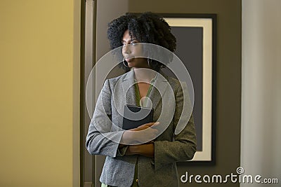 Black African American Female Businesswoman with a Book Stock Photo