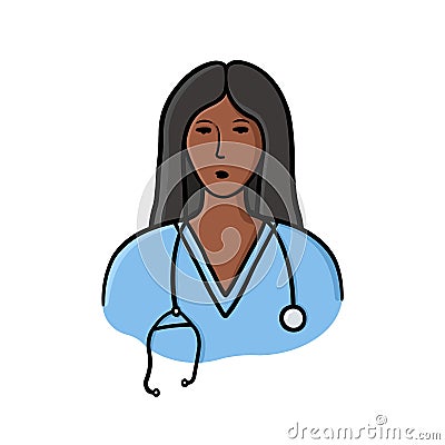 Black female doctor in uniform illustration on white background Cartoon Illustration