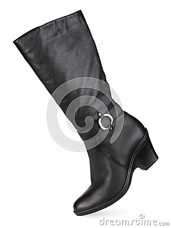 Black female fashionable leather boots Stock Photo