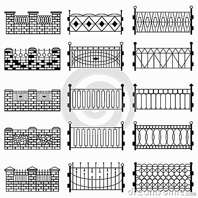 Black fence isolated symbols Cartoon Illustration