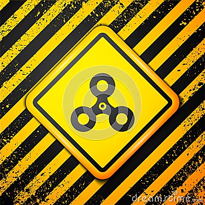 Black Fidget spinner icon isolated on yellow background. Stress relieving toy. Trendy hand spinner. Warning sign. Vector Vector Illustration