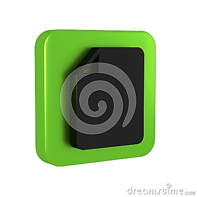 Black File document icon isolated on transparent background. Checklist icon. Business concept. Green square button. Stock Photo