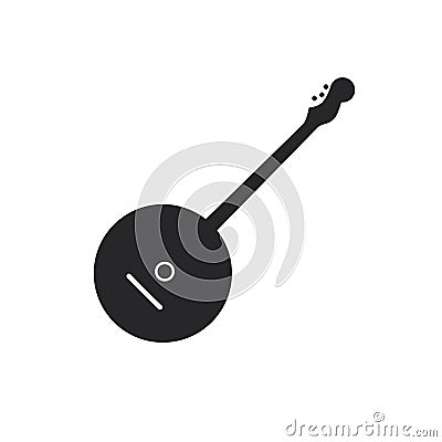 Black filled banjo. Musical strings instrument icon. Vector Illustration