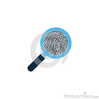 Black fingerprint through magnifying glass vector illustration. Criminalistics research. vector illustration isolated on white Cartoon Illustration