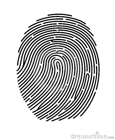 Black fingerprint shape, secure identification. Vector illustration. Vector Illustration