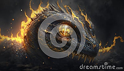 black fire serpent with golden eyes Stock Photo