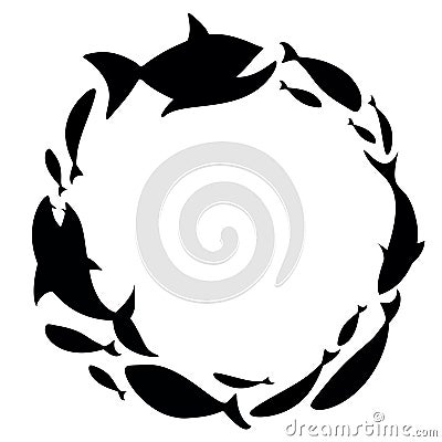 Black fish wreath. Circle school of fish. Vector illustration Cartoon Illustration