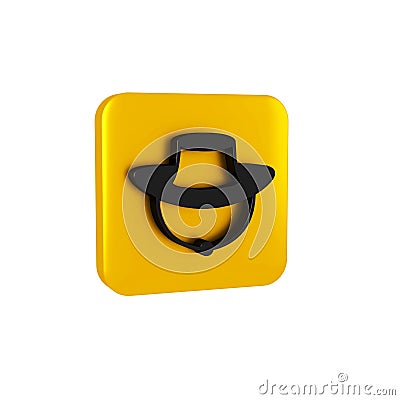 Black Fisherman hat icon isolated on transparent background. Yellow square button. Stock Photo