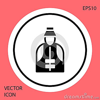 Black Fisherman icon isolated on red background. White circle button. Vector Vector Illustration
