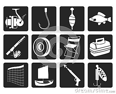 Black Fishing and holiday icons Vector Illustration