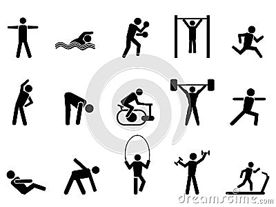 Black fitness people icons set Vector Illustration