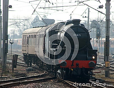 Black five steam train arriving at Carnforth Editorial Stock Photo