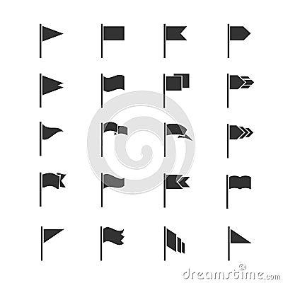 Black flag icons. Vector waving flags silhouettes isolated on white background Vector Illustration