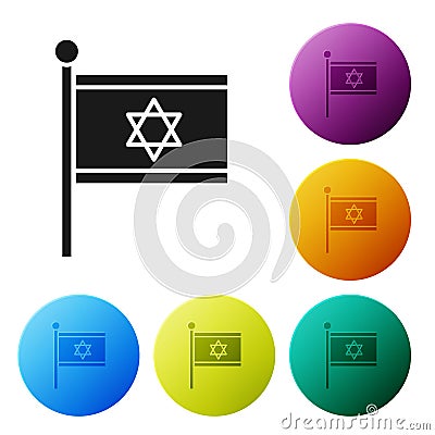Black Flag of Israel icon isolated on white background. National patriotic symbol. Set icons in color circle buttons Stock Photo