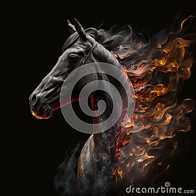 Black Flaming Horse. Generative AI Stock Photo