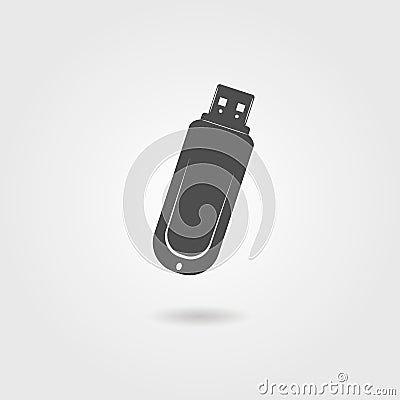 Black flash drive icon with shadow Vector Illustration