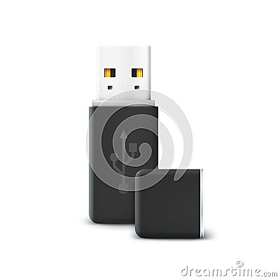 Black flash drive isolated on white Vector Illustration