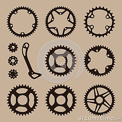 Bicycle gear cogwheel sprocket symbols chain wheel Vector Illustration