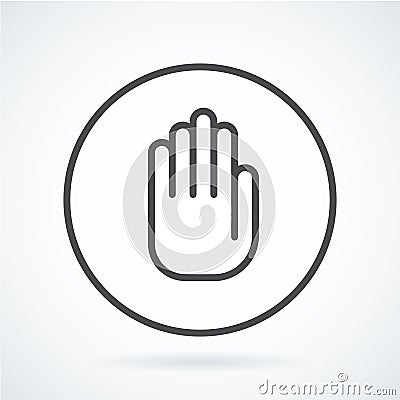 Black flat icon gesture hand of a human stop, palm. Vector Illustration